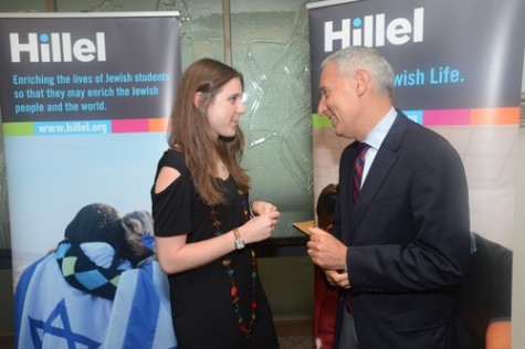 Eric Fingerhut, Hillel's incoming president and CEO, speaks with student board member JoHanna Rothseid; photo by Shahar Azran for Hillel.
