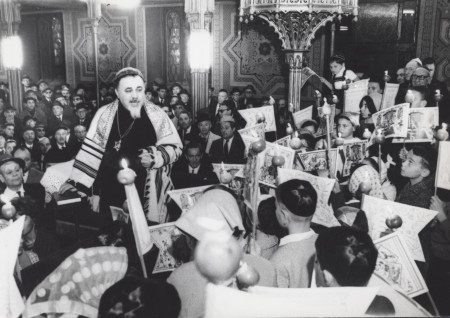 Simchat Torah celebration in Bucharest, Romania, 1969, photographer unknown; courtesy JDC.