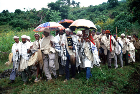 Kessim (religious leaders) mark the opening of a synagogue in the village of Gomenge, Ethopia, one of five built in Gondar with JDC aid, 1988. Photo by Donald M. Robinson, courtesy JDC.