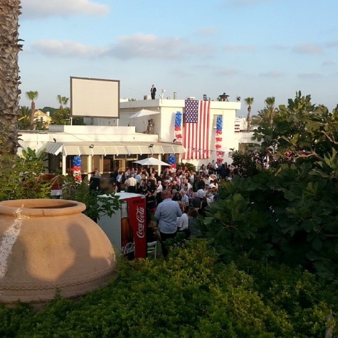 The U.S. Ambassador's residence in Israel decked out in red, white and blue; courtesy one of the many Jewish communal professionals in attendance.