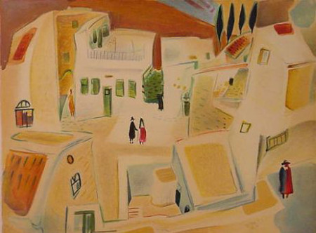 Square in Safed lithograph by Nahum Gutman