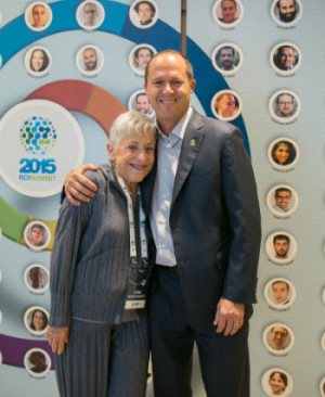 Lynn Schusterman and Mayor of Jerusalem, Nir Barkat, at the opening ceremony of the 2015 ROI Summit. Photo by Noa Magger.