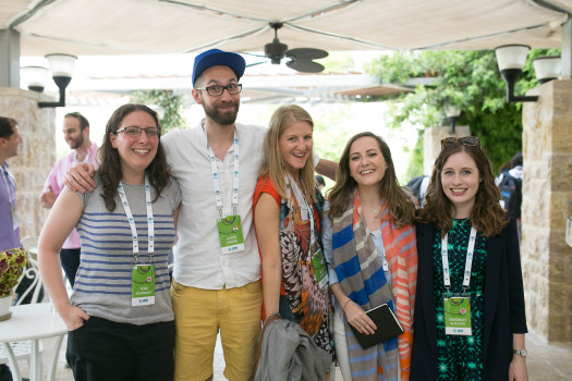 (l-r) (L to R) ROI participants Toni Rickenback (UK); György Hámori (Hungary); Micaela Bacher (Argentina); Olivia Brafman (UK); Deborah Blausten (UK). Photo by Noa Magger.