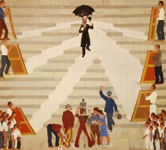 Yefim Ladyzhensky, The Movies Come to Town; tempera on canvas; collection of the artist’s family.