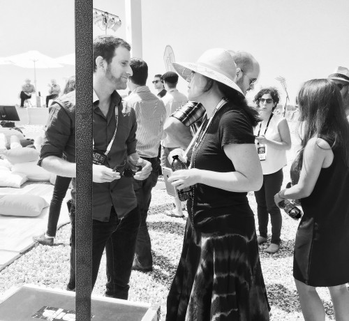 Monica Lewinsky (center) speaks with another attendee of the first-ever Forbes Under 30 EMEA (Europe, the Middle East, and Africa) summit. Photo credit: Maayan Jaffe-Hoffman.