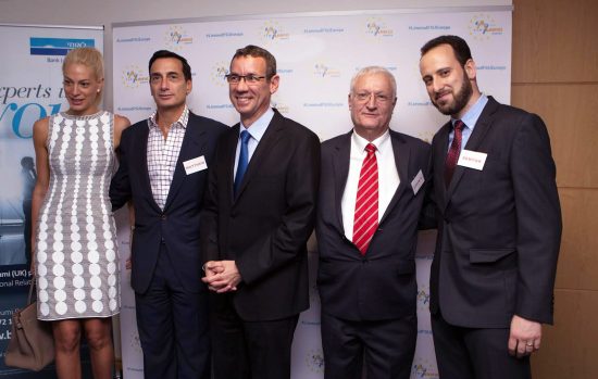 (l-r) Melanie Lavie; Limmud FSU International Steering Committee Chair Matthew Bronfman; Ambassador of Israel to the U.K. Mark Regev; Limmud FSU Founder Chaim Chesler; and Limmud FSU Europe Chairman Semyon Dovzhik. Photo courtesy Limmud FSU.