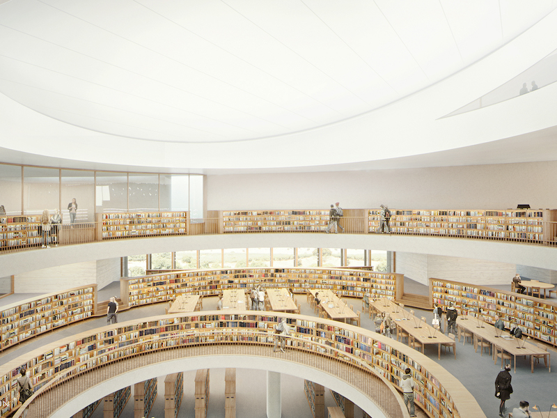 An illustration of the reading room in the new building of the National Library of Israel.