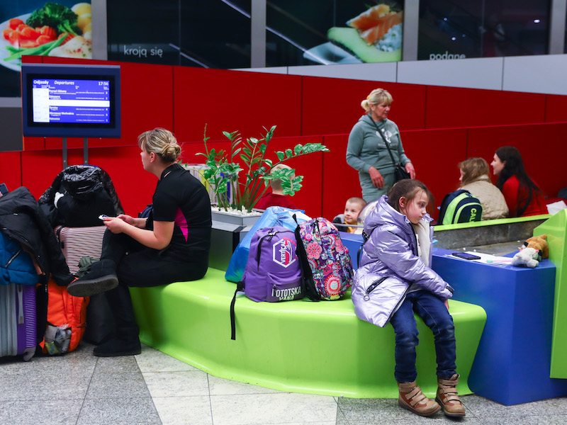 Refugees who arrived from Ukraine are seen at the main railway station in Krakow, Poland on March 22, 2022.