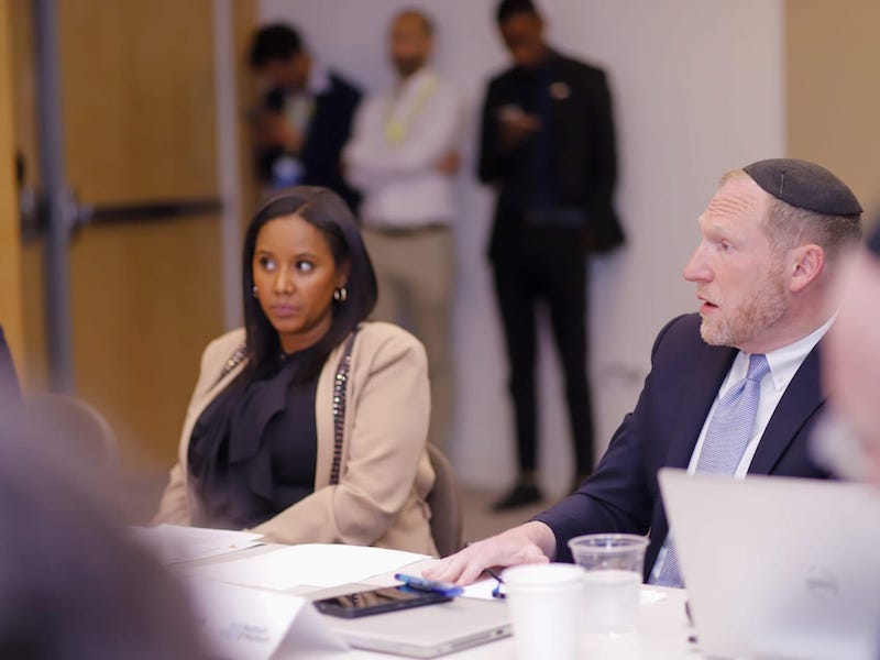 Israeli Immigration and Absorption Minister Pnina Tamano-Shata and Nefesh B'Nefesh Executive Director Rabbi Yehoshua Fass at a briefing in New York City on Monday, May 23.