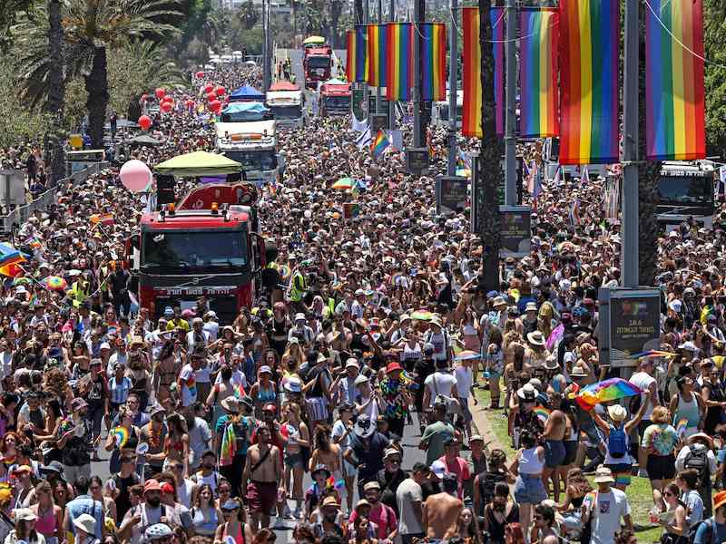 Participants march during the annual Pride Parade in Tel Aviv on June 10, 2022.