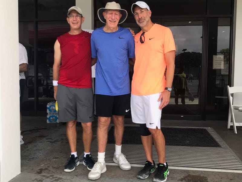 Joseph Schwartz, center, with his two sons. All are competing in Tennis in this year's Maccabiah.