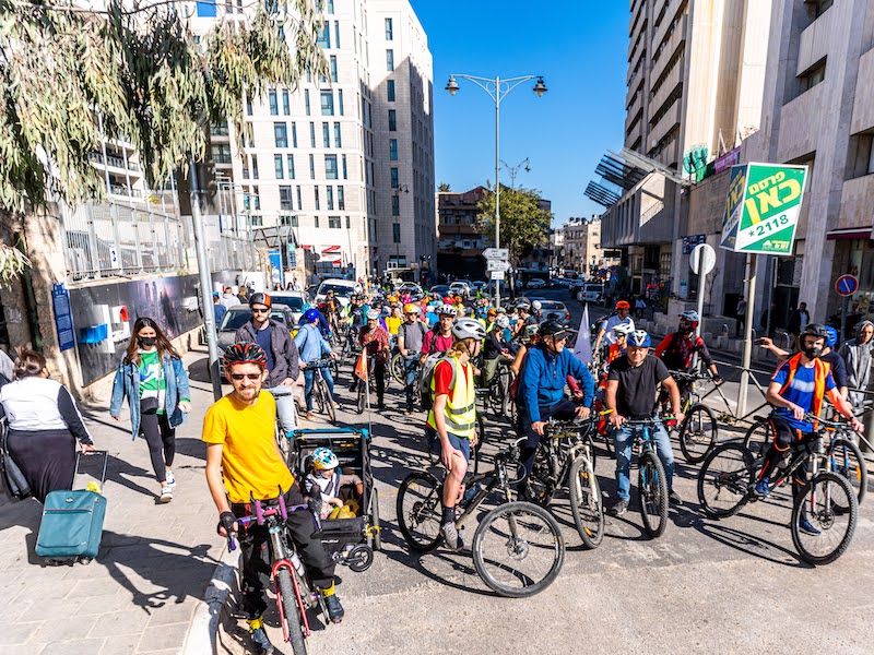 Bicycles for Jerusalem holds a group bicycle ride on January 7, 2022.