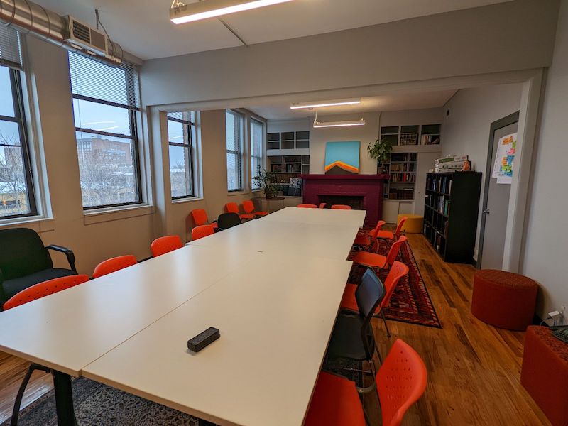 The beit midrash, or house of study, at SketchPad, Hebrew Seminary's new home.