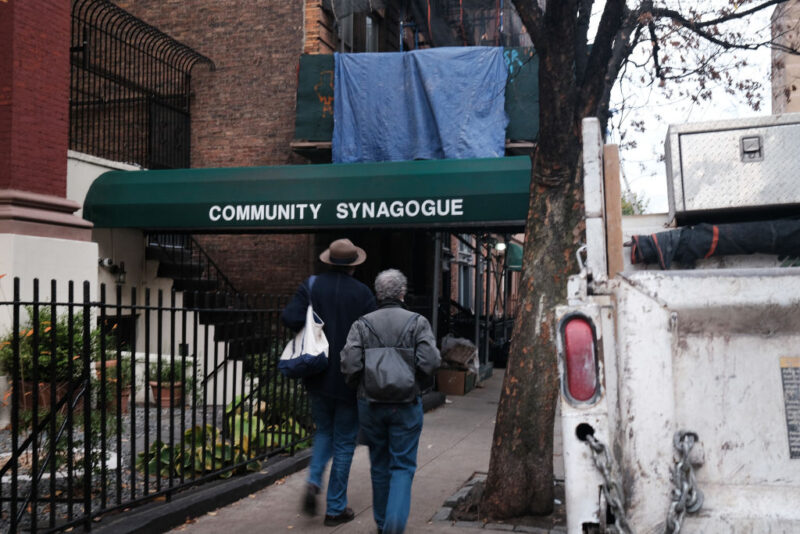 People walk by a synagogue on Nov. 27, 2020 in New York City.