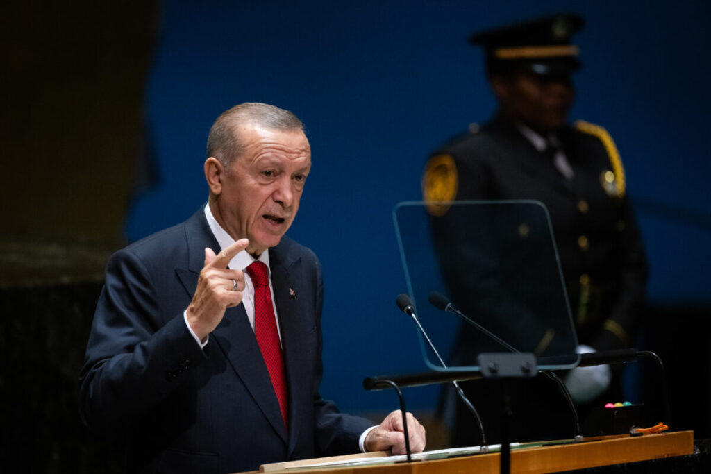 Turkish President Recep Tayyip Erdogan addresses the 78th session of the United Nations General Assembly at U.N. headquarters on Sept. 19, 2023 in New York City. 