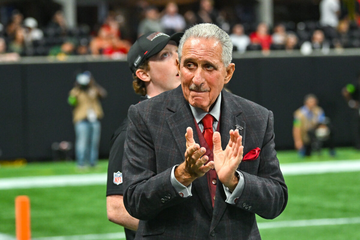 Atlanta Falcons owner Arthur Blank reacts during the NFL game between the Green Bay Packers and the Atlanta Falcons on September 17th, 2023 at Mercedes-Benz Stadium in Atlanta, GA.  