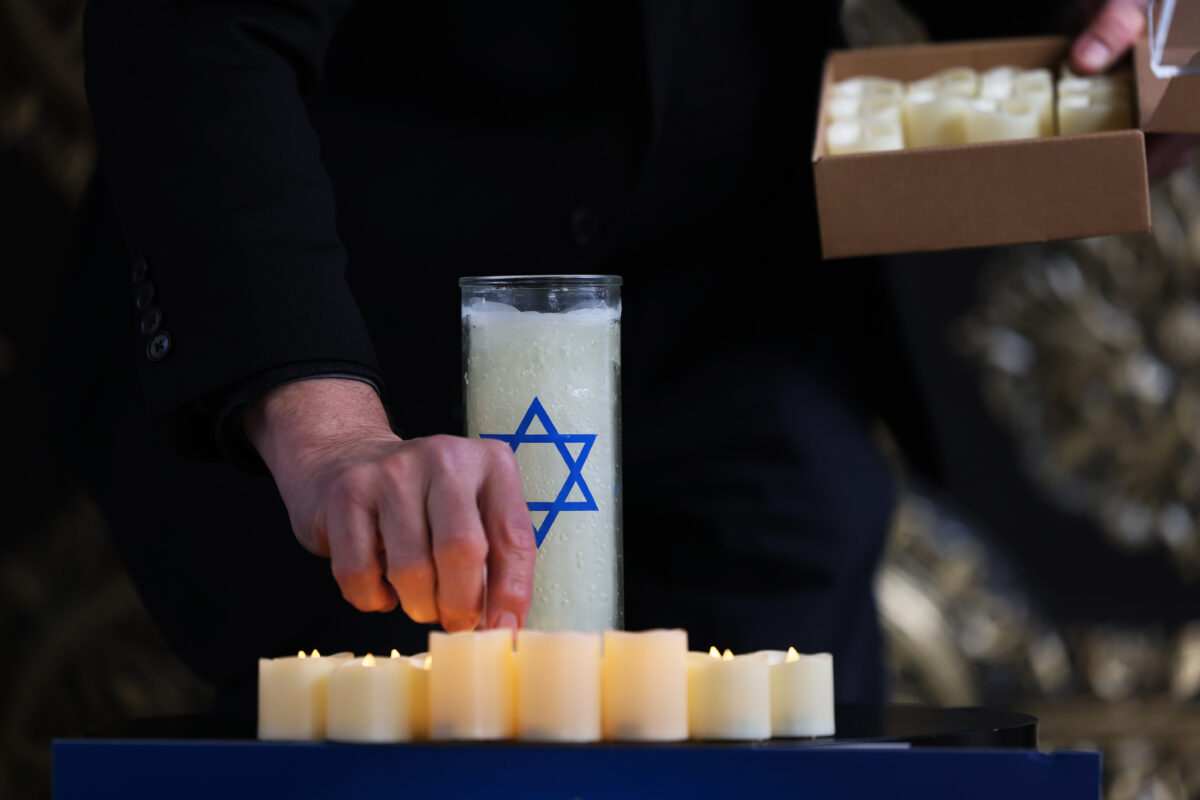 Candles are lit for a vigil in solidarity with Israel at Temple Emanu-El of New York on Oct. 09, 2023 in New York City.