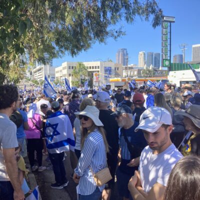 Thousands of people take part in a march in solidarity with Israel through Los Angeles on Oct. 15, 2023.