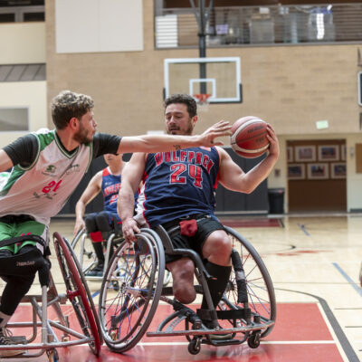 The Israel ParaSport Center basketball team plays against San Diego's Wolfpack at the Merage JCC of Orange County in Irvine, Calif. in March 2024.